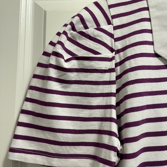 Purple and White Striped T-Shirt with White Collar - Picture 2 of 7